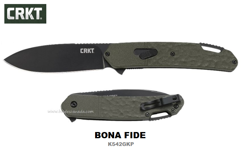 CRKT Bona Fide Flipper Folding Knife, 1.4116 Steel, Aluminum OD Green, K542GKP